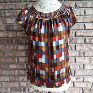 Aryn K. Multi-colored Silk Blouse.